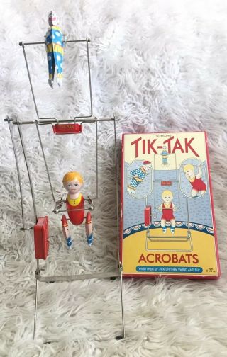 Vintage Jack Schylling Tik - Tak Acrobats Wind Up Tin Toy Circus Trapeze 2000
