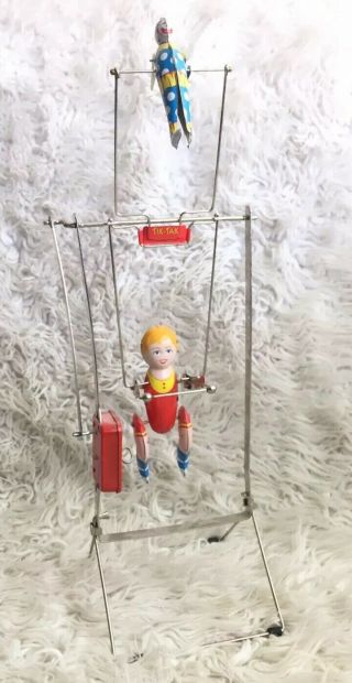 Vintage Jack Schylling TIK - TAK ACROBATS Wind Up Tin Toy Circus Trapeze 2000 3