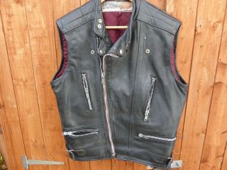 Vintage Wolf Leathers Motorcycle Leather Vest.  Heavy,  Metal Zips.  X Large