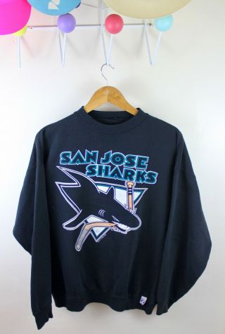 Vintage 1991 San Jose Sharks Logo 7 Sweatshirt Black Long Sleeve 90s Nhl Hockey