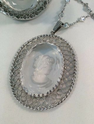 Vintage WHITING AND DAVIS Glass Intaglio Cameo Silver Tone Bracelet And Necklace 3