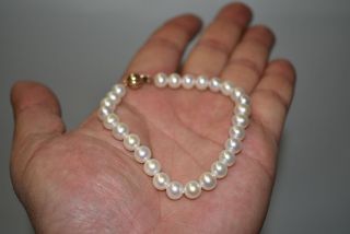 Vintage 9ct Gold Cultured Lustre Pearls Bracelet