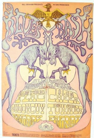 Vtg Fillmore Bill Graham Concert Poster 1st 1968 Electric Flag Buddy Guy 127