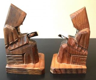 Vintage Priest Monk Catholic Religious Wood Art Carved Bookends Reading Bible 4