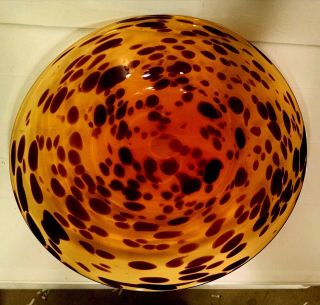 Stunning Vintage Murano Sommerso Leopard Spot Serving Bowl 14 " Amber/black/brown
