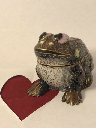 Vintage Chinese Cloisonne Frog Enameled Trinket Box Jl 022119ba@