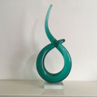 Large Vintage Murano Hand Blown Sculpture In Green And Clear Glass.