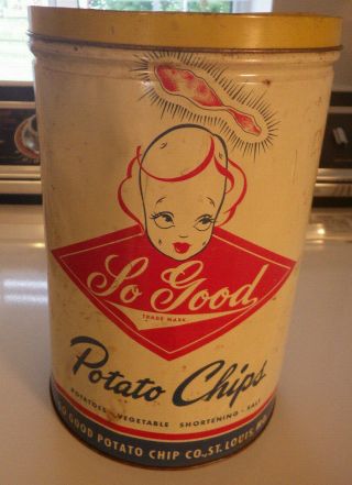 Sally So Good 1 Pound Potato Chip Chips Vintage Metal Can St.  Louis Mo 11 " 7.  5 " D