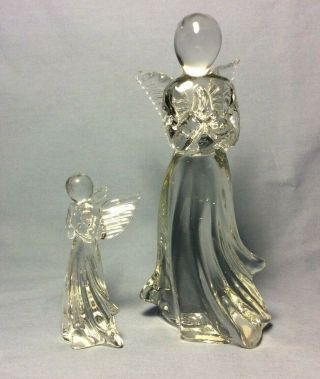 Enesco 1986 Vintage Solid Crystal Clear Glass Angels 4 " & 7.  5 " Taiwan