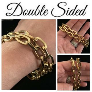 Vintage Gold Tone Double Side Strand Chain Bracelet Linked Design