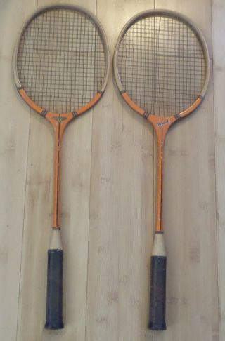 Vintage Pair Mohawk Championship Wood Badminton Racquets & Press