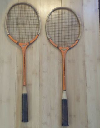 Vintage Pair MOHAWK Championship Wood Badminton Racquets & Press 2