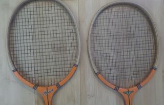 Vintage Pair MOHAWK Championship Wood Badminton Racquets & Press 3