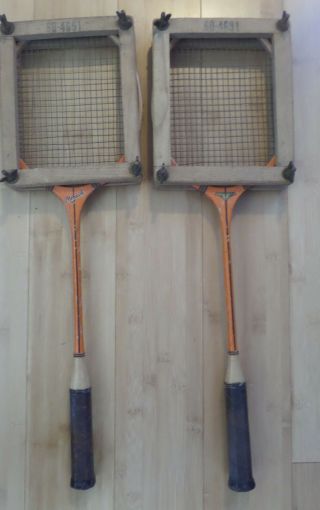 Vintage Pair MOHAWK Championship Wood Badminton Racquets & Press 5