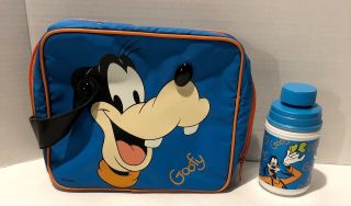 Vintage Disney Goofy Soft Lunch Box Bag With Thermos Aladdin Blue