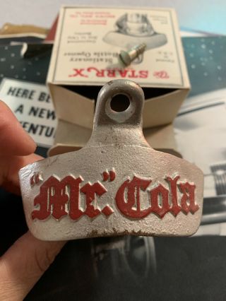 Vintage 1950s " Mr.  " Cola Soda Pop Bottle Opener Gas Oil Metal Embossed Sign W/box