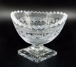 Vintage Signed Kosta Boda 060 42 Cut Crystal Glass Etched Flower Compote Bowl