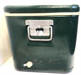 Vintage Green Thermos Metal Cooler Ice Chest USA With Bottle Opener Handles 5