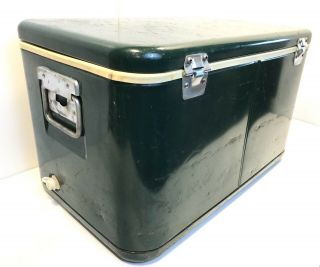 Vintage Green Thermos Metal Cooler Ice Chest USA With Bottle Opener Handles 6