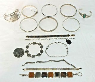 (15) Vintage Sterling Silver Bracelets 214g Marked Italy Not Scrap Bangle Cuff,