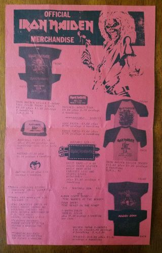Vintage Iron Maiden Newsletter Merchandise Fan Club Promo Poster Hat Shirt Patch