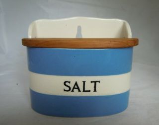 Vintage,  Green Shield Backstamp,  T G Green,  Cornishware Salt Box.  Vgc.