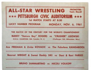 Vintage 1961 All Star Professional Wrestling Card Bill Program Bruno Sammartino 2