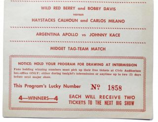 Vintage 1961 All Star Professional Wrestling Card Bill Program Bruno Sammartino 3