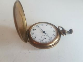 Vintage Old Full Hunter Pocket Watch Brass Finish W Top Cover Men Jewellery