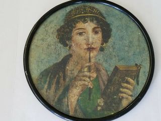 Vintage Framed Italian Fresco Roman Woman W Wax Tablet & Stylus Jhns.  Hansen