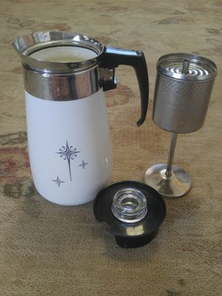 Vintage Corning Ware 9 Cup Atomic Starburst Star Percolator Stove Top Coffee Pot