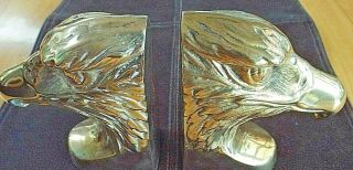 Vintage Detailed Solid Brass Us Bald Eagle Head Patriot Book Ends,  Americana