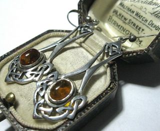 Vintage Jewellery Large Sterling Silver 925 Celtic Knot Amber Signed EARRINGS 4