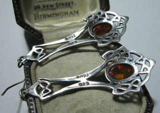Vintage Jewellery Large Sterling Silver 925 Celtic Knot Amber Signed EARRINGS 6