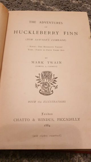 The adventures of huckleberry finn.  Mark Twain.  British 1st edition 1884 7