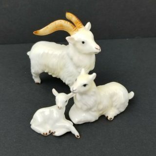 Vintage Miniature Fine Bone China Goat Family Billy Nanny Kid Made In Japan
