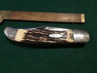 Vintage Kabar 1164 5 1/4” 2 Blade Hunter Antler Handle