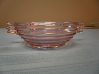 Vintage Pink Ribbed Candy Bowl With Handles - Depression Glass