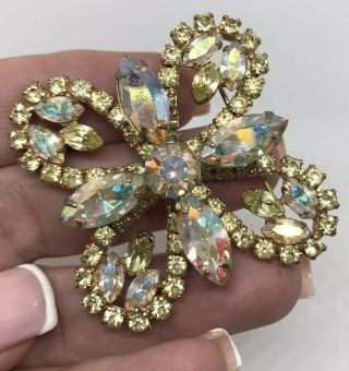 Juliana Vintage Pale Yellow And Aurora Borealis Crystal Flower Brooch Pin Gift