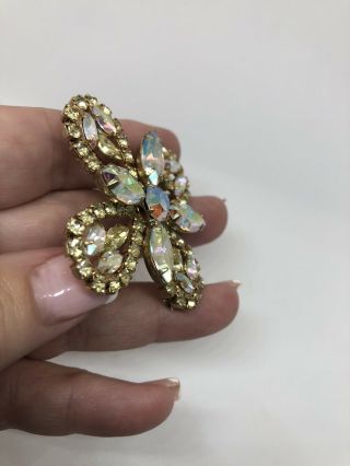 juliana Vintage pale yellow and Aurora Borealis crystal flower brooch pin gift 4