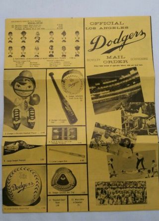 Vintage Official Los Angeles Dodgers Mail Order Form W/ Pictures,  Late 1960 