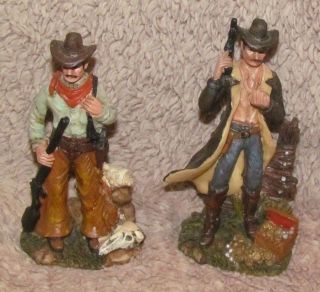 Vintage Set Of Two 5 " Hand - Painted Resin Old Wild West Cowboy Figurines - Ec
