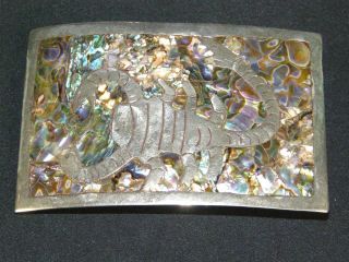 Vtg Mexican Silver Abalone Mother Of Pearl Scorpion Men 