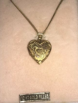 Vintage A&z 12k Gold Filled Heart Locket And Necklace