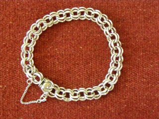 Vintage Sterling Silver Double Link Starter Charm Bracelet 7.  25 Inches 20 Grams