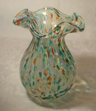 Vintage Murano Splatter Multi - Colored Art Glass Vase 7.  25 "