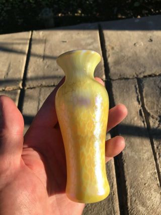 Vintage Signed Orient And Flume Art Glass Gold Iridescent Small Vase.  5 "