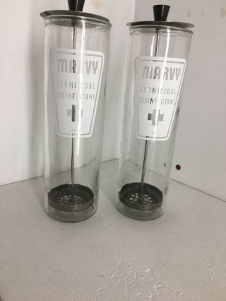 Marvy No.  3 Rare Glass Vtg Barber Germicidal Comb Jars