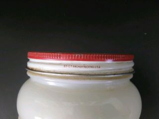 Vintage Anchor Hocking Glass Fire - King Ribbed Ivory Grease Jar w/ Tin Tulip Lid 3