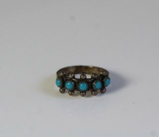 Vintage Native American Zuni Sterling Silver Snake Eyes Turquoise Ring Size 4